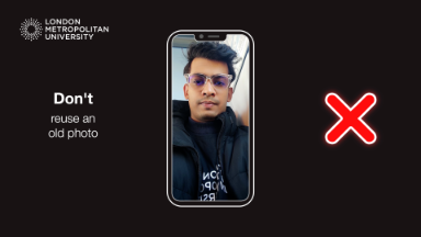 a photo of a student on a catoon phone, the photo is not suitbale for an ID card photo and there is a red X on the right of the photo